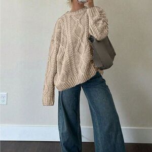 ASOS Design Cozy Cable Knit Sweater - Cream